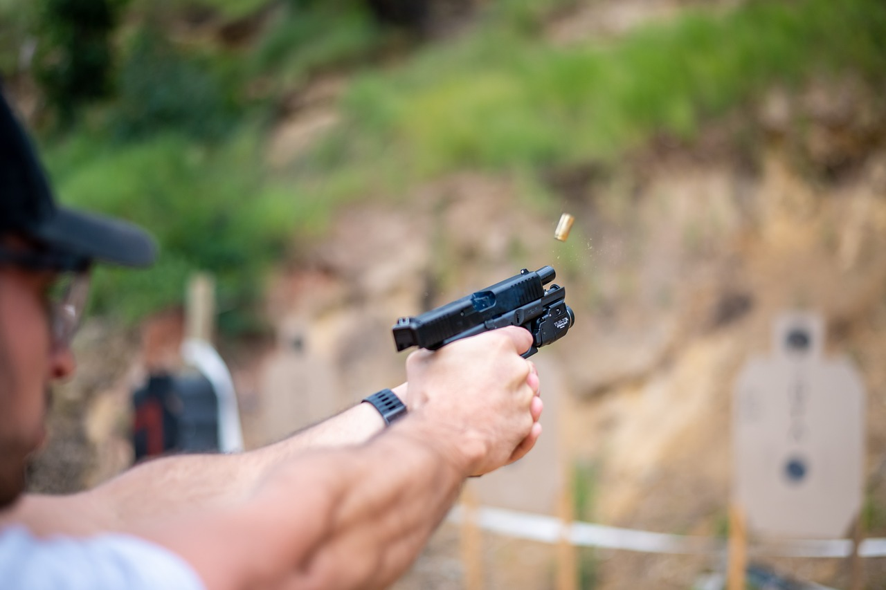 Practical shooter on an outdoor range
